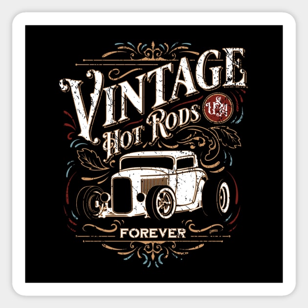 Vintage Hot Rods Forever Distressed Classic Car Nostalgia Sticker by hobrath